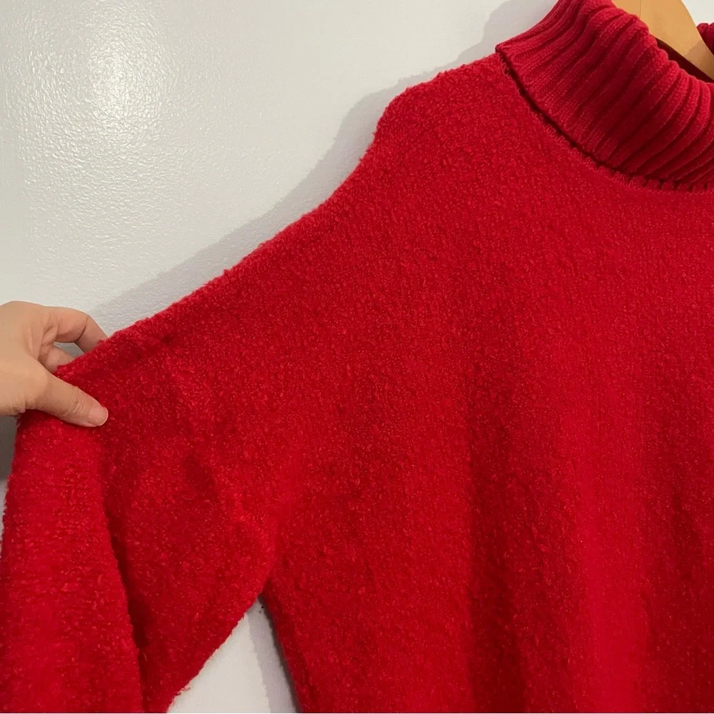 Aerie Offline Red Wool Blend Textured Turtleneck Sweater Size L